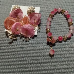 & Other Stories Pink and Gold Floral Earrings